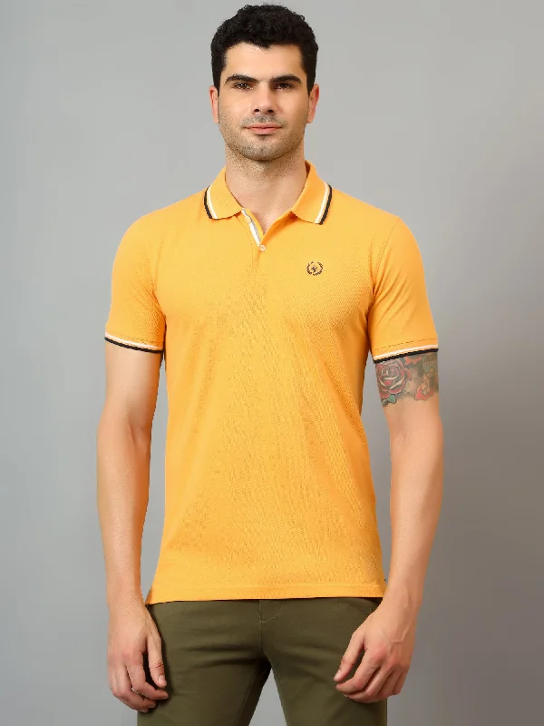 Men's Yellow  Polo neck Half Sleeve T-Shirt