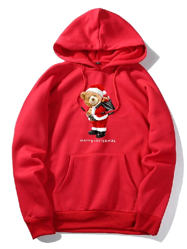 Street Fashion Stylish Hoodies Christmas Bear Print Hoodie