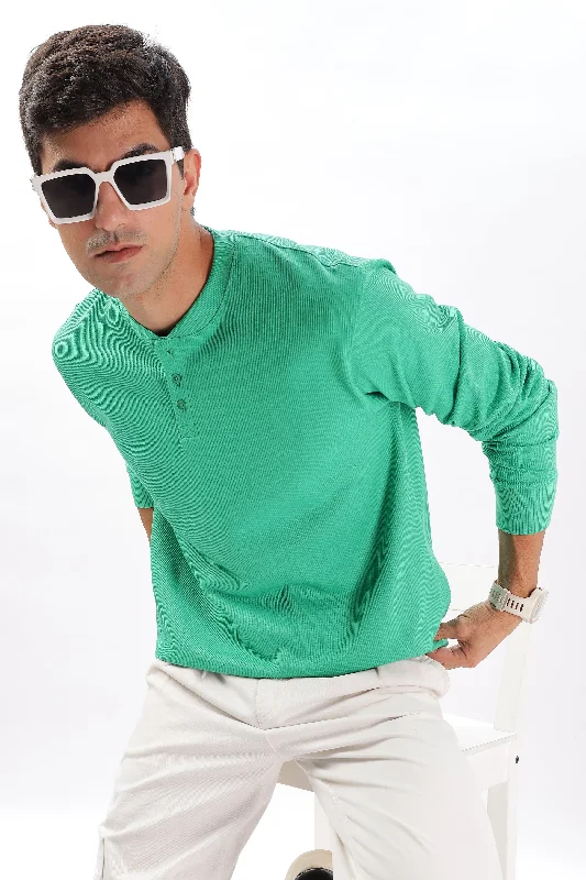Relaxed Layers Sporty Hoodies Classic Henley T-Shirt: Green