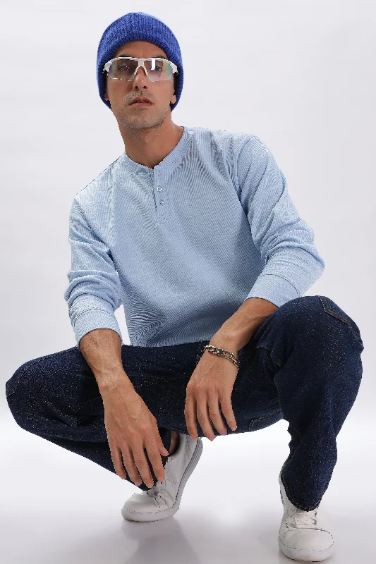 Cozy Essentials Casual Sneakers Classic Henley T-Shirt: Light Blue