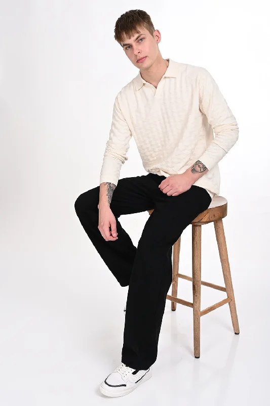 Sporty Essentials Warm Pants Cream Knitted Polo Neck TShirt