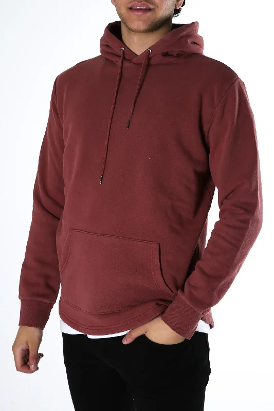 Practical Looks Comfortable Shirts Curved Hem Hoody Burgandy