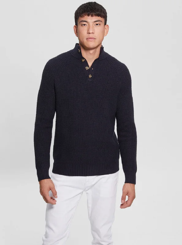 Functional Tops Minimalist Jackets Eco Blue Liam Waffle Knit Top