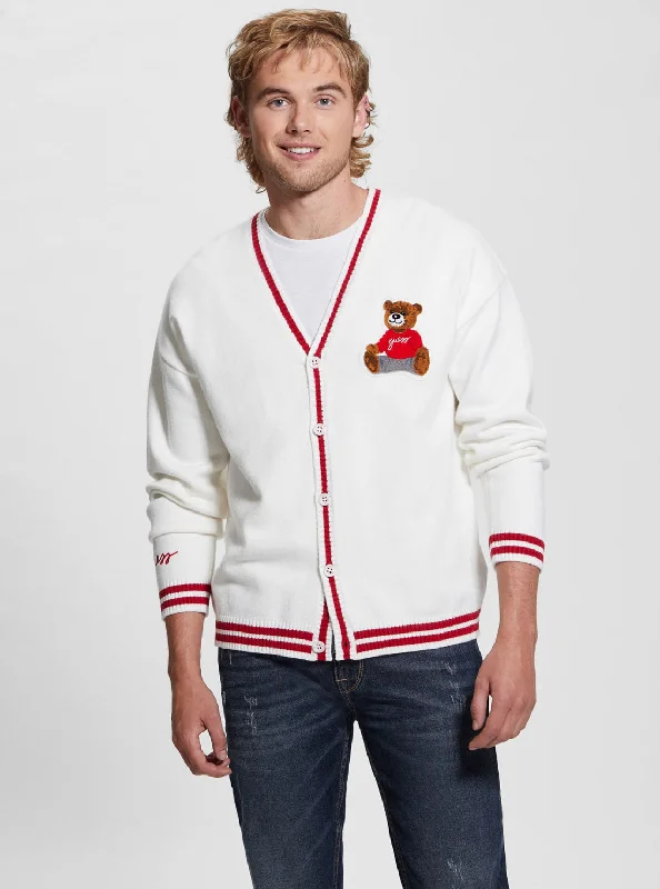 Street-Friendly Wear Trendy Outerwear Eco White Liam Teddy Patch Cardigan
