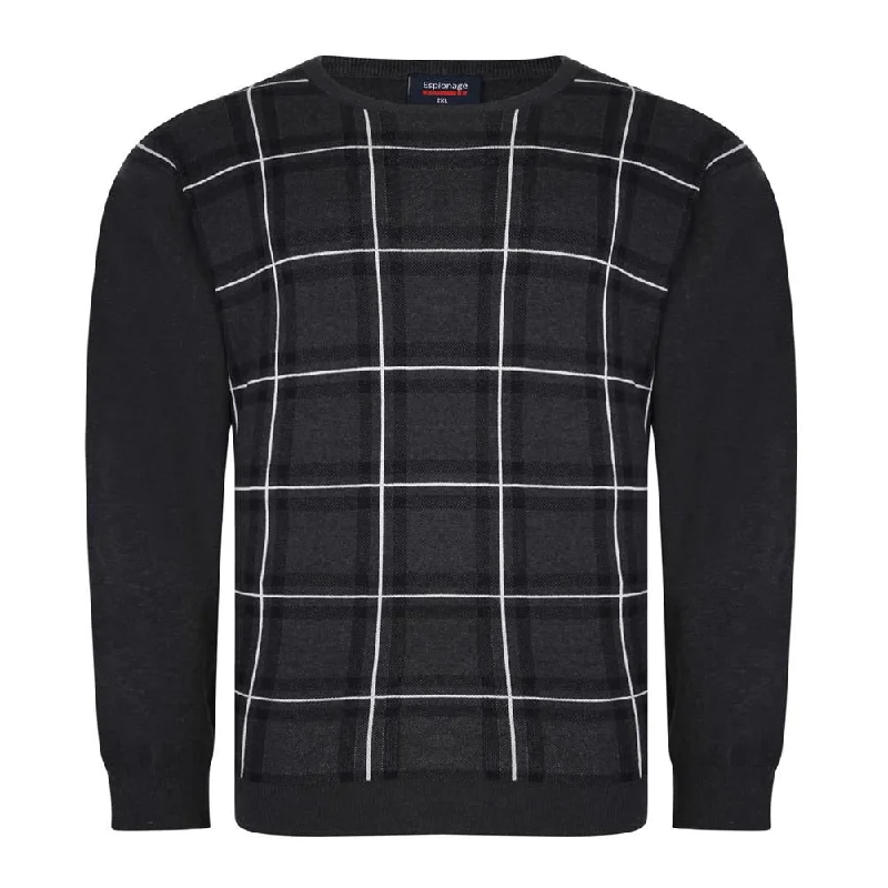 Flexible Wear Smart Jackets Espionage Men's Check Front Pullover Jumper in Charcoal 2XL to 8XL