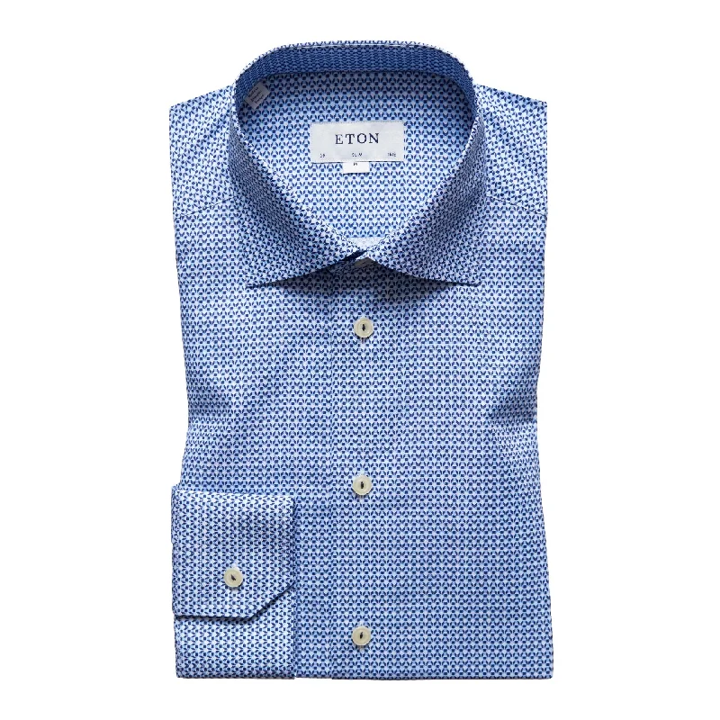 ID5408-Eton Slim Blue Micro Geometric Shirt