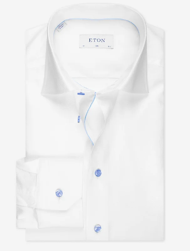 White Semi-Twill Contrast Button Slim Fit Shirt