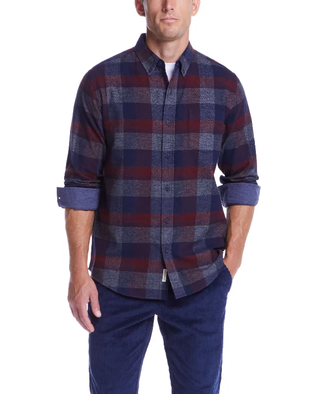 Long Sleeve Brushed Flannel In Red Maroon