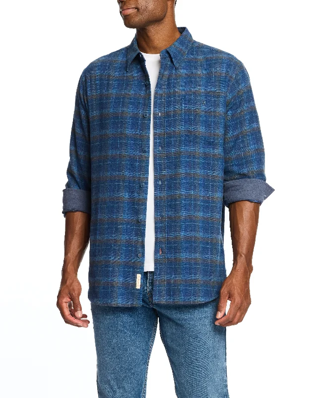 Long Sleeve Brushed Flannel In Ink Blue