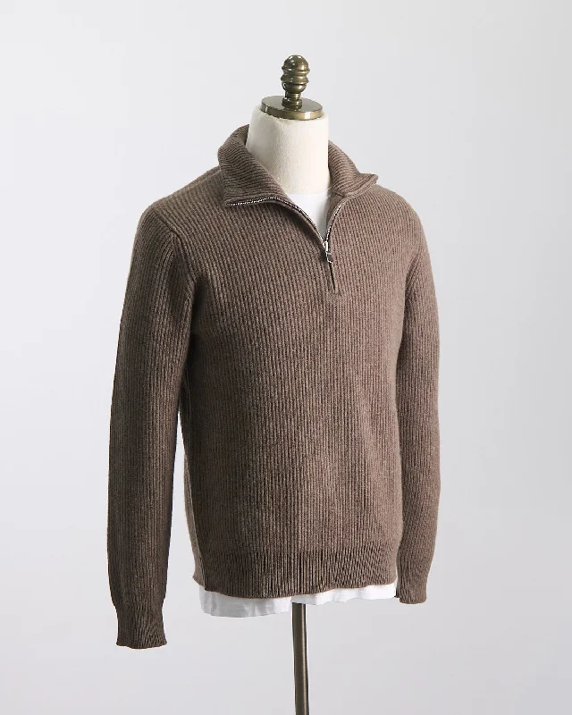 Wardrobe Staple Cashmere Blend Ribbed Quarter Zip Sweater