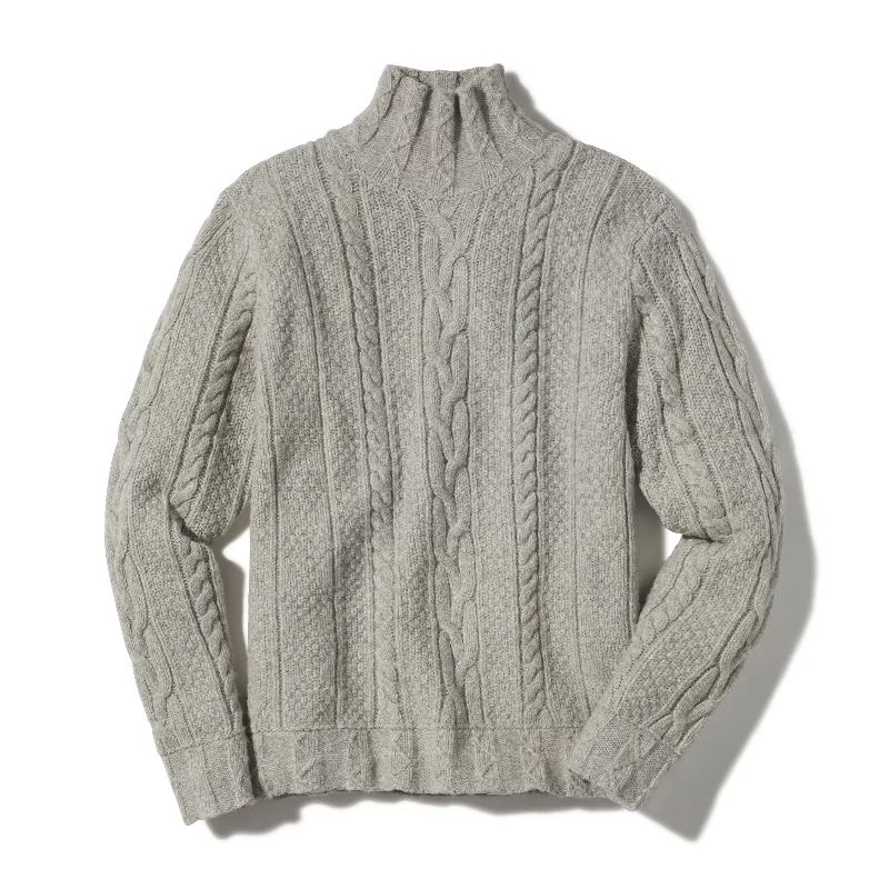 Fisherman Cable Turtleneck - Light Gray