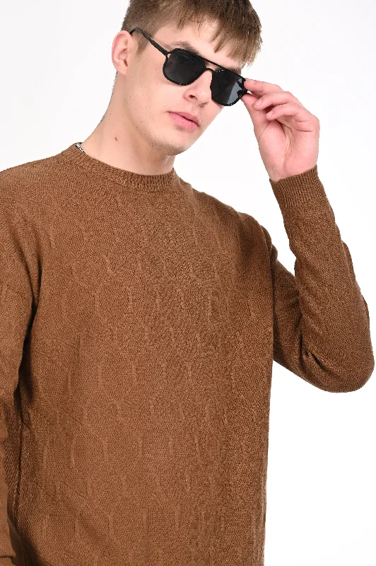 Cool Streetwear Sporty Sweaters Brown Textured Regular Fit Sweater