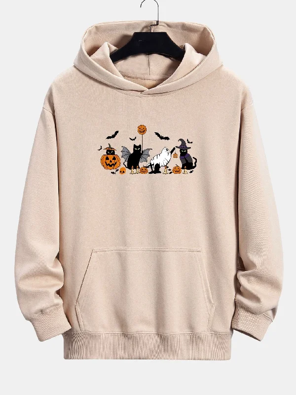 Everyday Jackets Classic Footwear Halloween Pumpkin Black Cat Print Relax Fit Hoodie