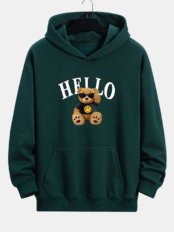 Hello Sunglasses Bear Print Relax Fit Hoodie