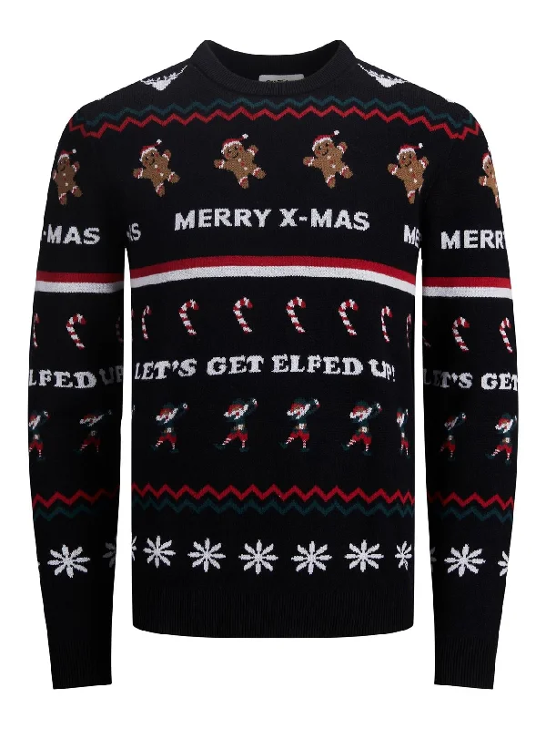 Active Essentials Trendy Basics Jack & Jones Men's Relf Knit Christmas Crew Neck Pullover in 3XL-6XL, Black Active Essentials Trendy Basics Jack & Jones Men's Relf Knit Christmas Crew Neck Pullover in 3XL-6XL, Black