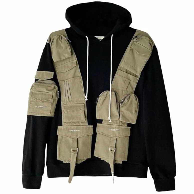 Effortless Comfort Cozy Sweaters Lifted Anchors Military Combo Hoodie (Black/Olive) LAFA121-3