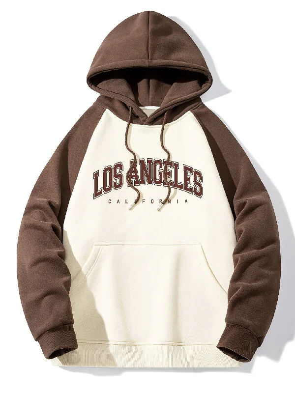 Street-Friendly Wear Casual Looks Los Angeles Print Pactchwork Raglan Hoodie