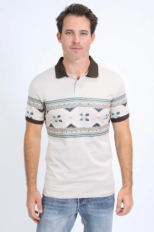 Fashion Comfort Urban Sweaters Men's Aztec Panoramic Print Beige Polo