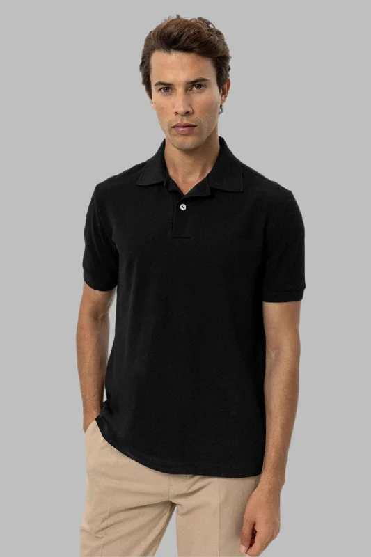 Versatile Knitwear Classic Hoodies Men's Black Polo Neck T-Shirt - Wessi