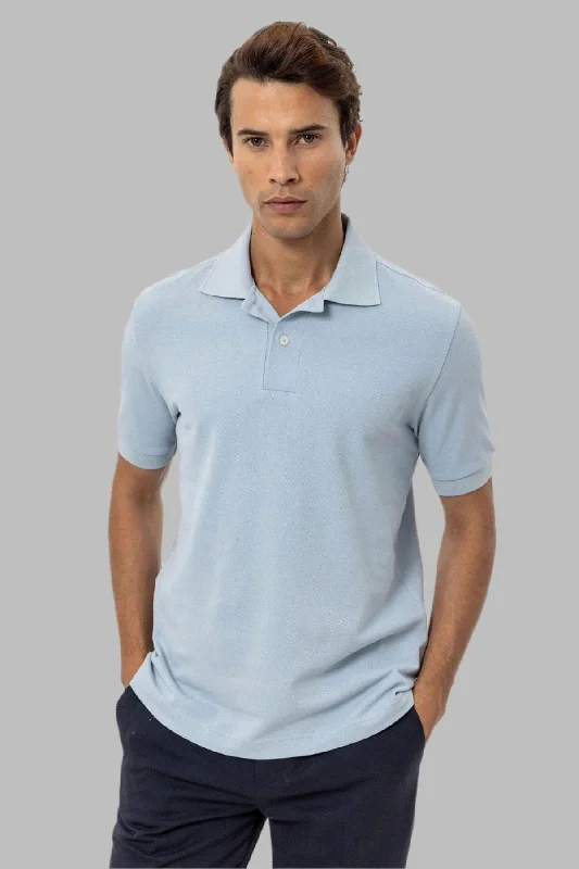 Sport Chic Warm Hoodies Men's Blue Polo Neck T-Shirt - Wessi