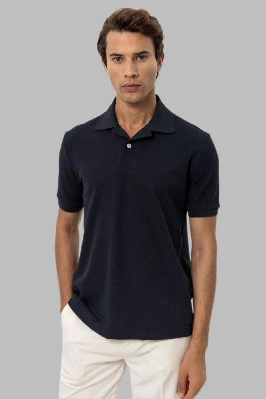 Outdoor Clothing Sleek Tops Men's Navy Blue Navy Polo Neck T-Shirt - Wessi