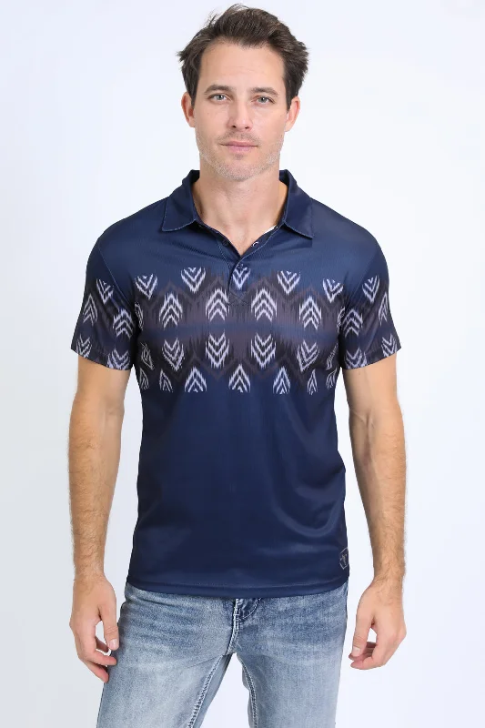 Relaxed Casuals Casual Suits Men's Performance Fabric Aztec Panoramic Print Navy Polo