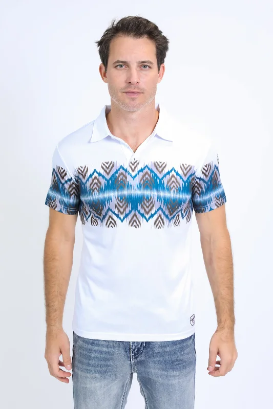 Casual Layers Versatile Shorts Men's Performance Fabric Aztec Panoramic Print White Polo
