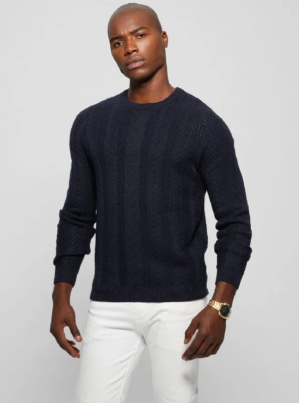 Stylish Layers Winter Fashion Navy Blue Cable Ethan Knit Jumper
