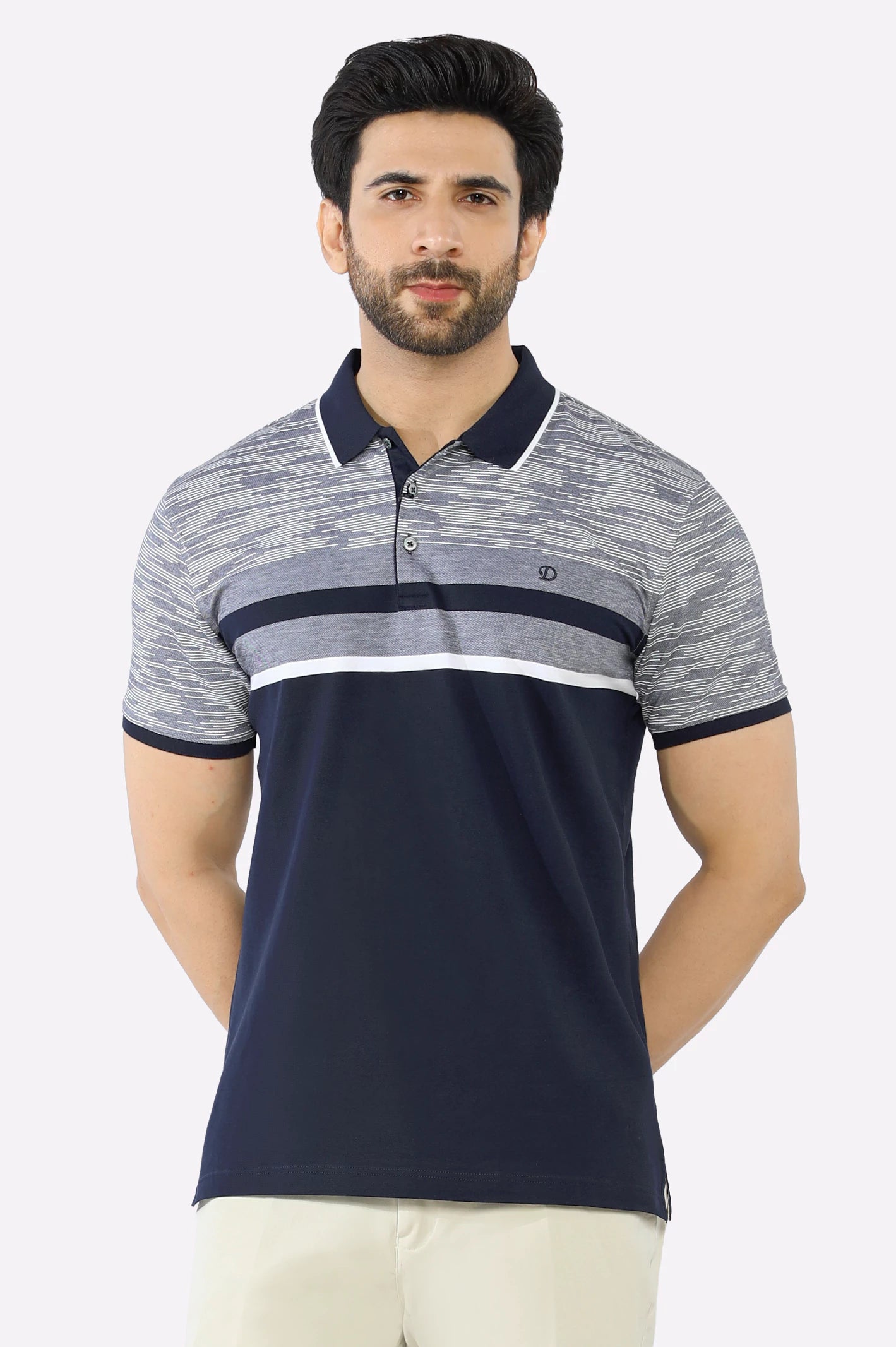 Navy Blue Yarn Dyed Polo