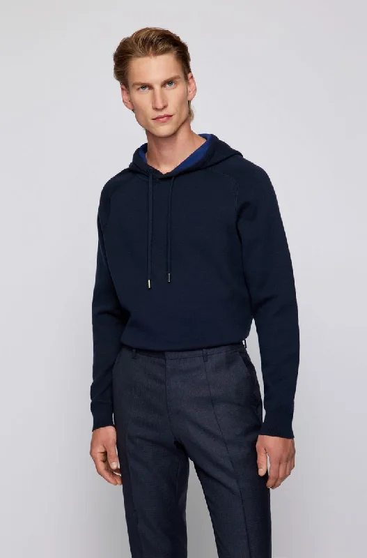 Neptune Hooded Navy sweater in cotton and wool with contrast interior REGULAR FIT 50434244