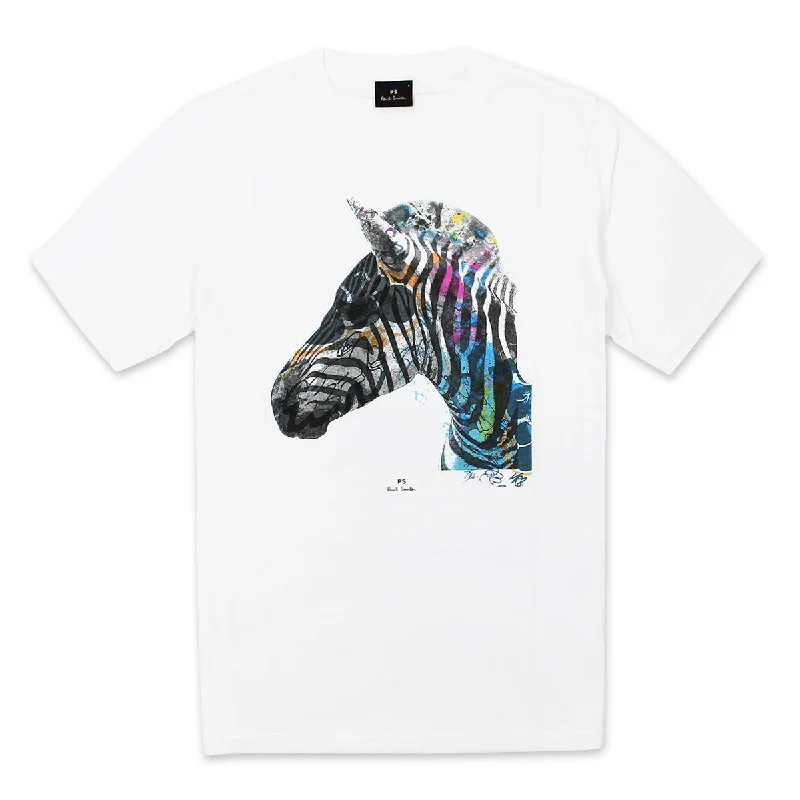 Trendy Styles Cool T-shirts PS Paul Smith - Graffiti Zebra Print T-Shirt in White