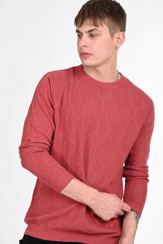 Classic Wear Fashionable T-shirts Red Textured Regular Fit Sweater