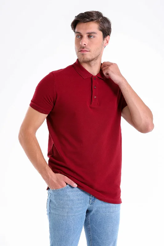 Laid-Back Wear Premium Hoodies Regular Fit Basic Cotton Polo T-shirt, Burgundy