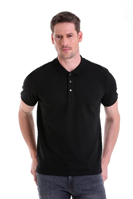Flexible Wear Simple Shirts Regular Fit Black Cotton Polo T-Shirt