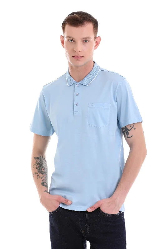 Regular Fit Blue Basic Cotton Polo T-Shirt