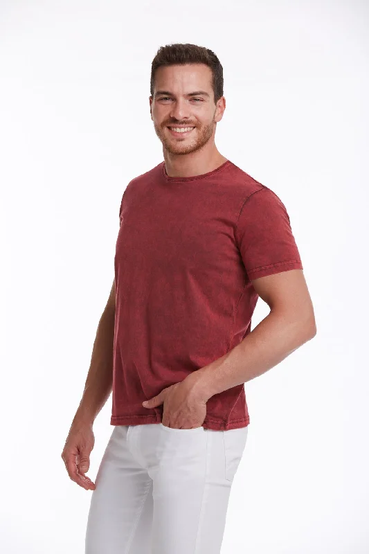 Simple Apparel Casual Shorts Regular Fit Burgundy Basic Cotton Crew Neck T-Shirt