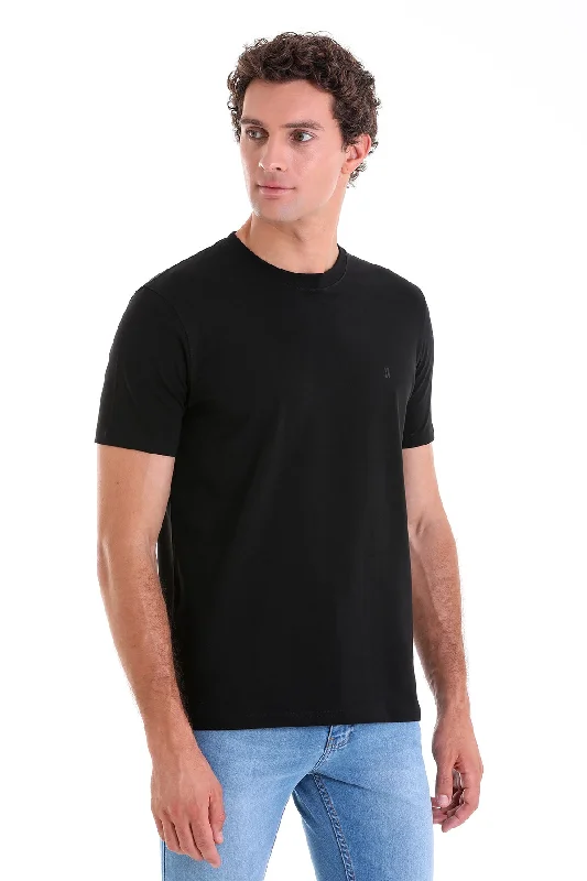 All-Weather Wear Comfy Shirts Regular Fit Cotton Blend Black Crewneck T-Shirt