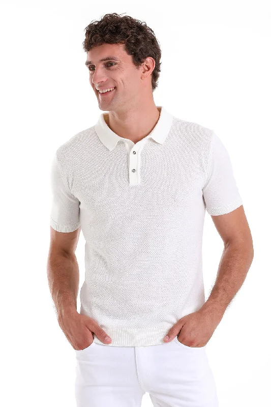 Regular Fit Cotton Blend Ecru Polo T-Shirt