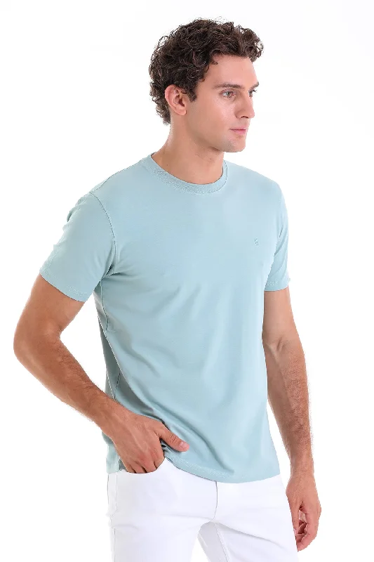 Comfortable Knitwear Practical Outfits Regular Fit Cotton Blend Mint Crewneck T-Shirt