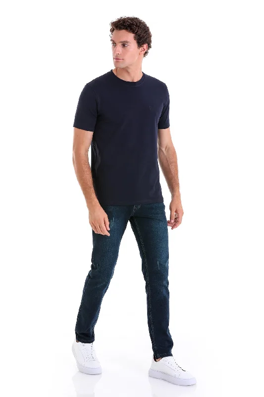Relaxed Activewear Classic Pieces Regular Fit Cotton Blend Navy Crewneck T-Shirt
