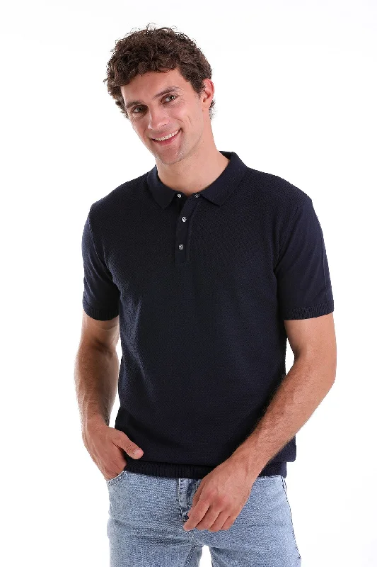 Laid-Back Wear Practical Hoodies Regular Fit Cotton Blend Navy Jacquard Polo T-Shirt Laid-Back Wear Practical Hoodies Regular Fit Cotton Blend Navy Jacquard Polo T-Shirt