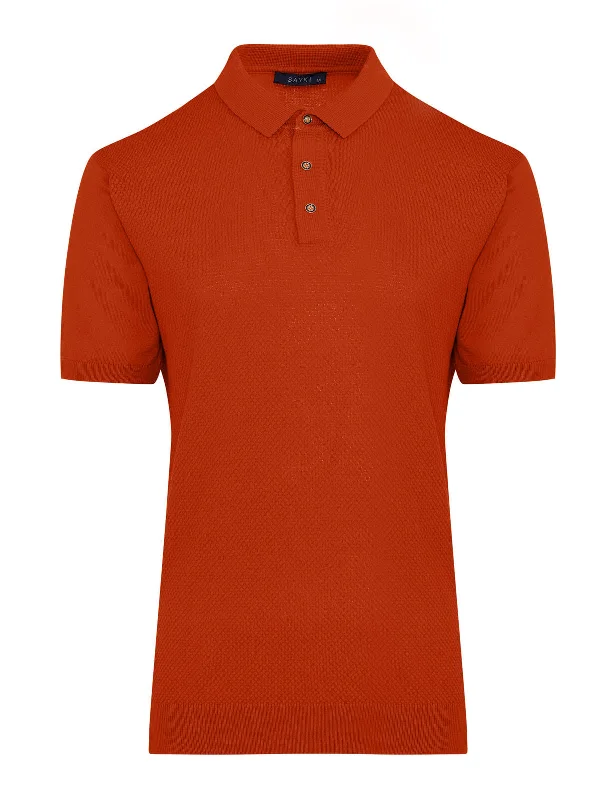 Lightweight Apparel Relaxed Footwear Regular Fit Cotton Blend Orange Polo T-Shirt