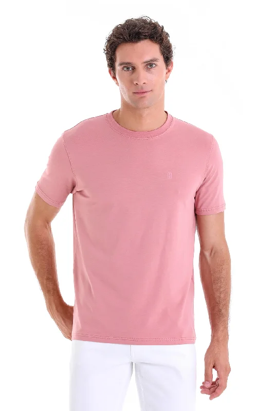 All-Season Outfits Trendy Basics Regular Fit Cotton Blend Pink Crewneck T-Shirt