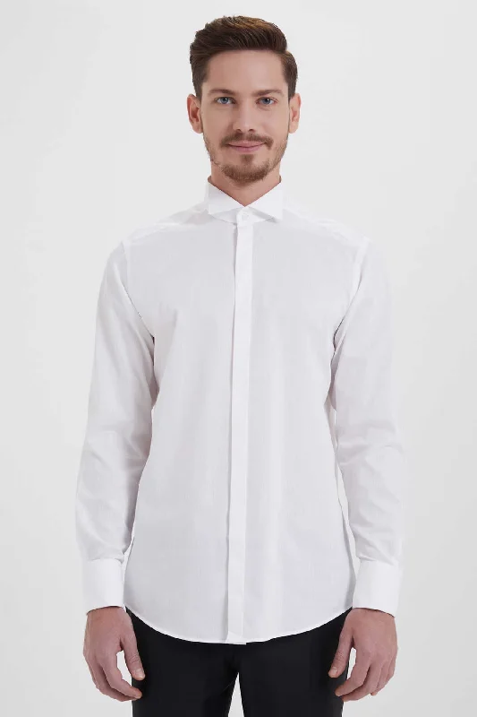 Regular Fit French Cuff Cotton White Tuxedo Shirt