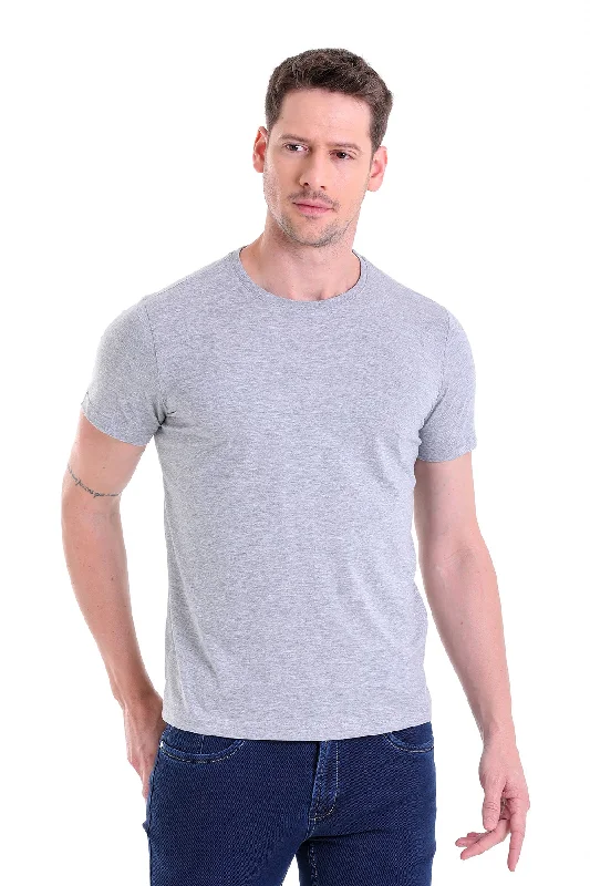 Timeless Style Sleek Outerwear Regular Fit Gray Melange Basic Cotton Crew Neck T-Shirt
