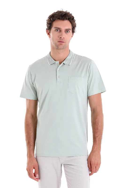 Regular Fit Green Vetiver 100% Cotton Polo T-Shirt