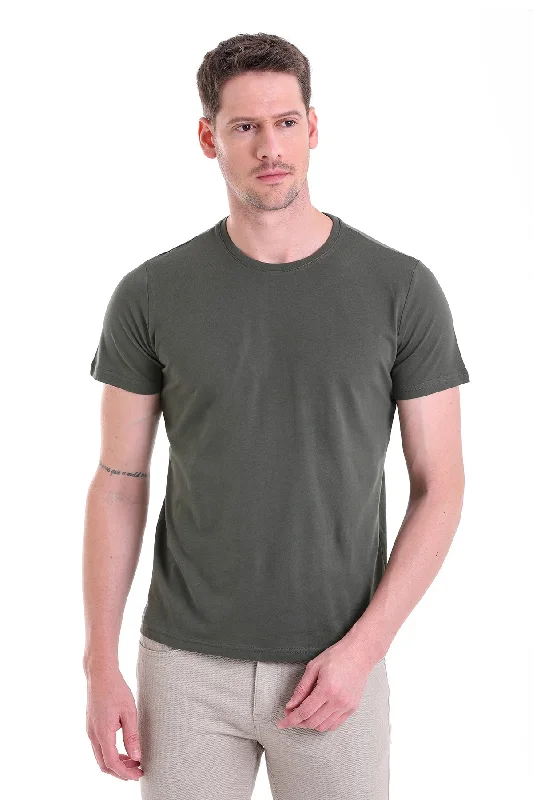 Active Tops Cool Shorts Regular Fit Khaki Basic Cotton Crew Neck T-Shirt