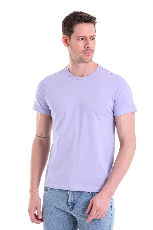 Flexible Styles Relaxed Jeans Regular Fit Lilac Basic Cotton Crew Neck T-Shirt