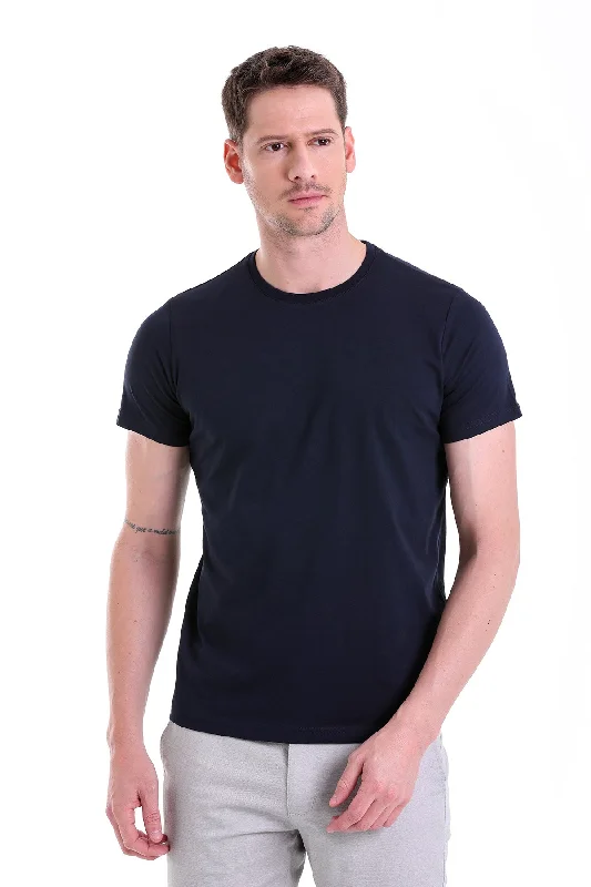 Comfortable Wearables Street Styles Regular Fit Navy Basic Cotton Crew Neck T-Shirt