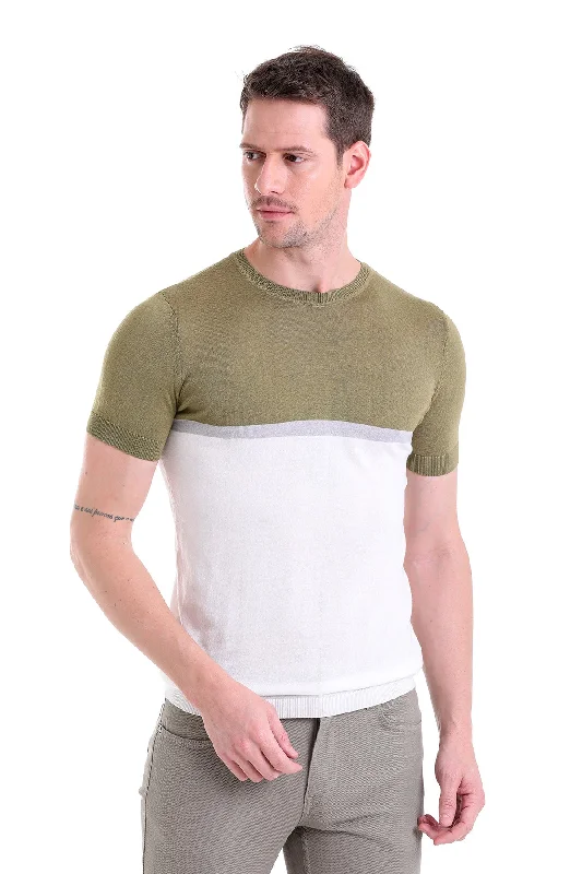 Relaxed Denim Weekend Wear Regular Fit Olive Crew Neck T-Shirt